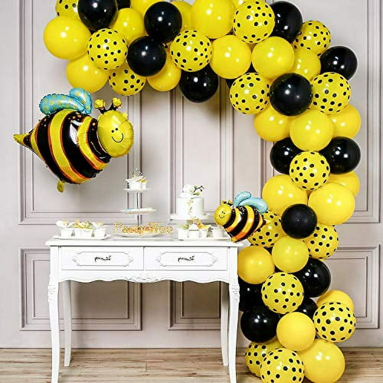 PartyWoo Bee Balloons, 72 pcs Yellow Balloons Yellow Polka Dot Balloons  Black Balloons and Bee Foil