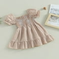 thumbnail image 3 of Robe d'Été Décontractée pour Tout-Petites Filles, Robe à Manches Courtes Bouffantes, Robe Trapèze, Robe de Fête à Carreaux, Kaki, 2-3 Ans, 3 of 8