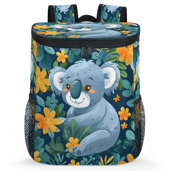Jiaoprinted Koala Orange Flowers Portable Leakproof Cooler Backpack, Spring Insulated Backpack Cooler for Picnic Camping