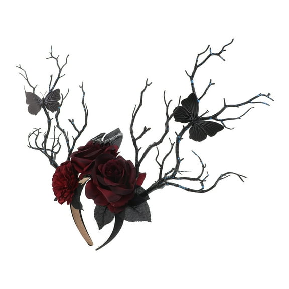 Uonlytech Dark Red Headband Rose Party Hair Hoop for Costume and Cosplay