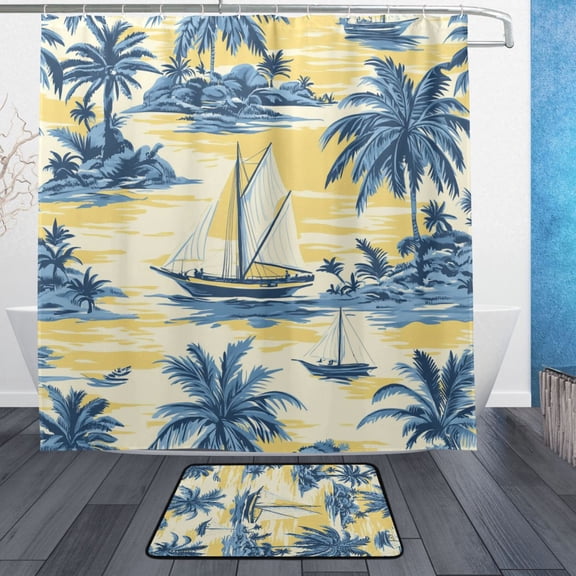 BZSMCE Shower Curtain and Bath Accessory Set,Nautical Bliss in Blue and Yellow Pattern