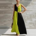 thumbnail image 2 of IFNWSV Maxi Robe, Robe Longue Trapèze Sans Manches à Col en V à Blocs de Couleur, Coupe Ample Évasée Décontractée Style d'Été, Robes d'Été pour Femmes Vert m, 2 of 9