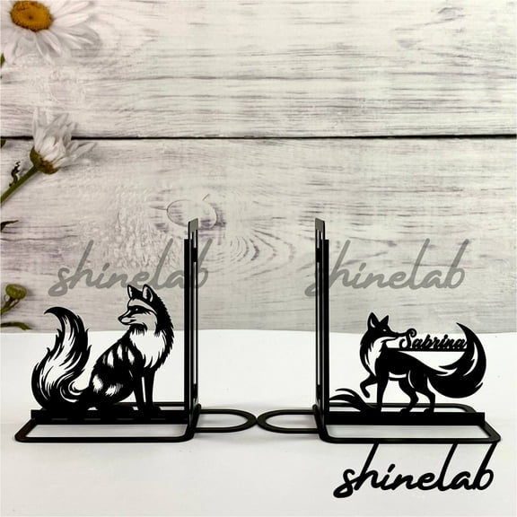 Shinelab Foxes Metal Bookends Fox Name Bookend Gift, Animal Bookshelf Decor 5351
