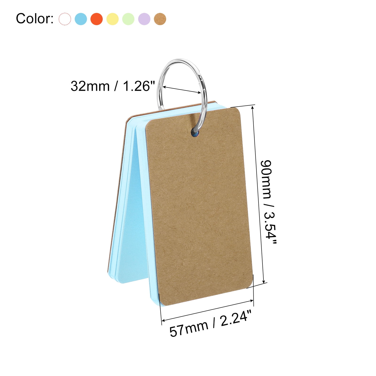 Uxcell 3.5" x 2" Blank Flash Cards with Rings Study Cards Index Cards Note Card Pre Hole Punched Assorted Color 8 Pack
