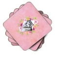 thumbnail image 2 of Alaskan Malamute Pink Flowers Foam Coaster Set of 4, 2 of 4