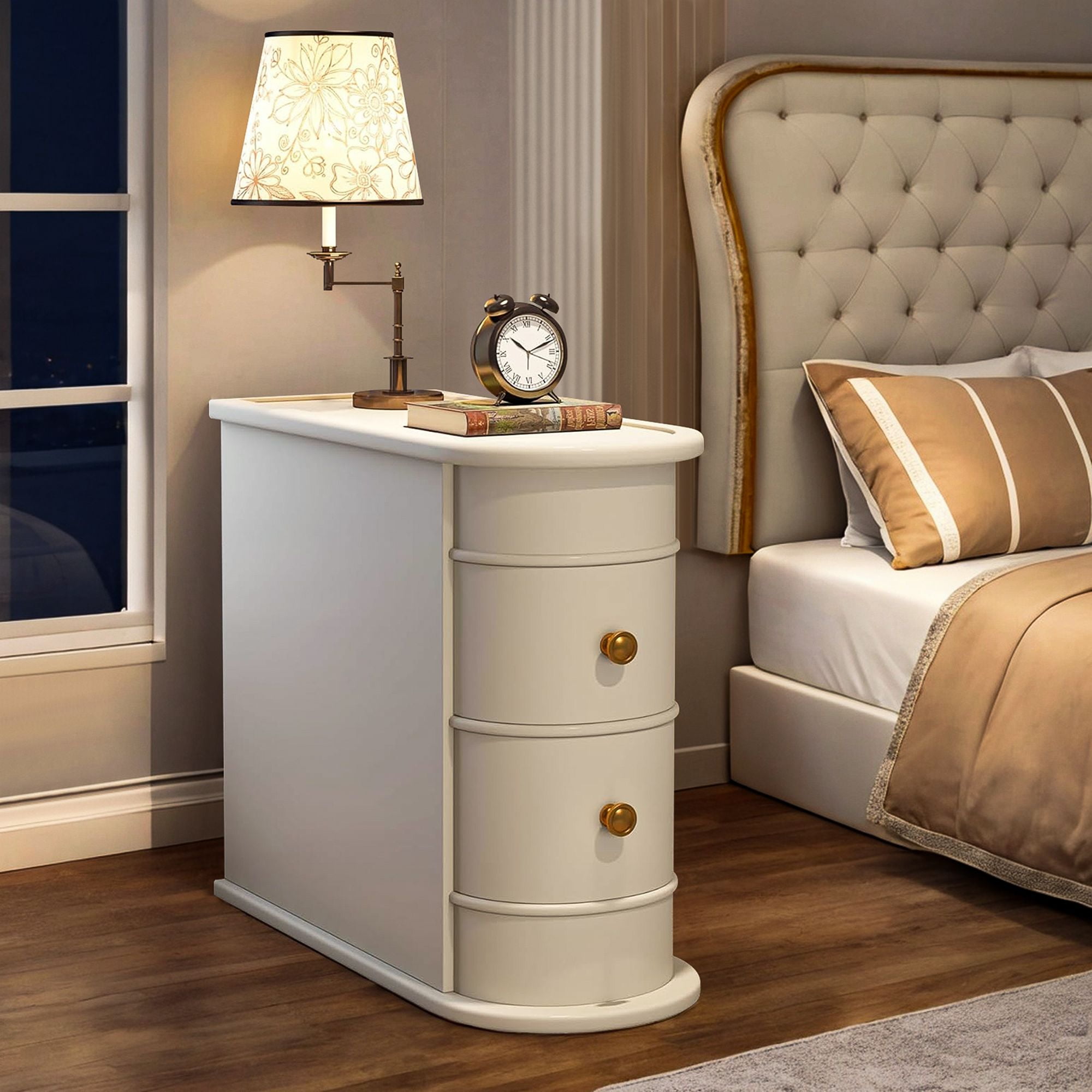 Demi Bonn Narrow Side Table with 2 Drawers, Wood Side End Table, Nightstand and Bedside Table with Storage, for Small Spaces, White