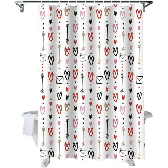 Valentine''s Day Shower Curtain Cupid''s Arrow Shower Curtains for Bathroom Decor Love Letter Simple lines Heart Shape Bath Curtains Sets for Valentines Day Home Decor Waterproof Extra Long 72" X 84"