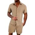 thumbnail image 1 of toraway Autumn Men's Suits Regular Fit 2 Piece Mens Spring and Summer Leisure Sports Comfortable Breathable Sweat Absorbing Short Sleeved Shorts Two Piece Set XL, 1 of 4