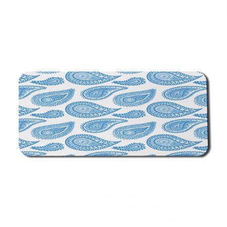 Paisley Computer Mouse Pad  Abstract Continuous Pattern with Traditional Elemental Motif Artwork  Rectangle Non-Slip Rubber Mousepad X-Large  35  x 15  Gaming Size  Azure Blue and White  by Ambesonne