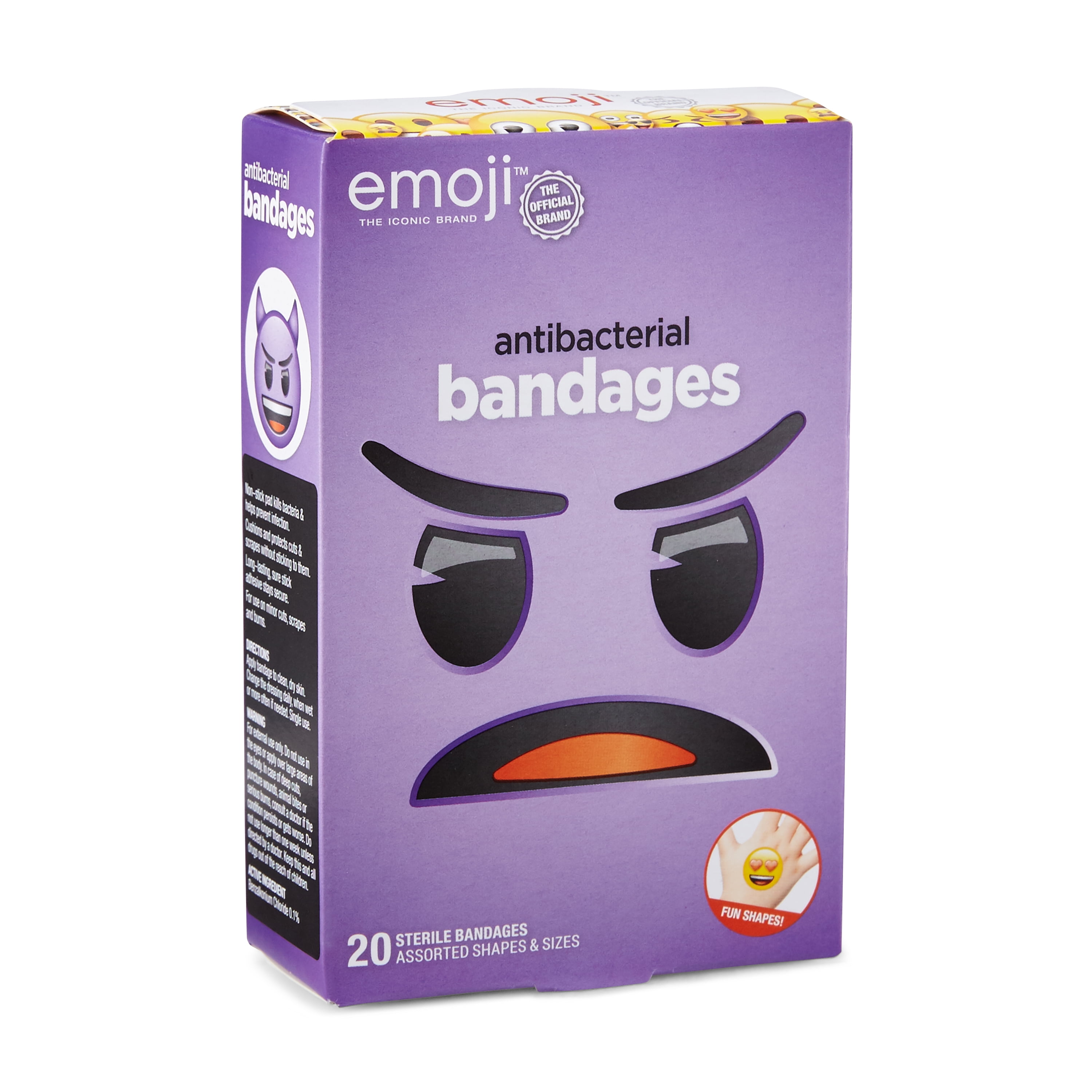 Emoji Adhesive Bandages Antibacterial, Flexible, Assorted Sizes, 20 Ct