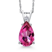 Gem Stone King 14K White Gold Pure Pink Mystic Topaz and Lab Grown Diamond Pendant Necklace for Women | 3.77 Cttw | Gemstone November Birthstone | Pear Shape 12X8MM | With 18 inch Chain