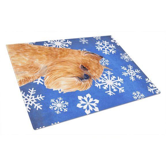 Caroline's Treasures Brussels Griffon Winter Snowflakes Holiday Glass Cutting Board Large