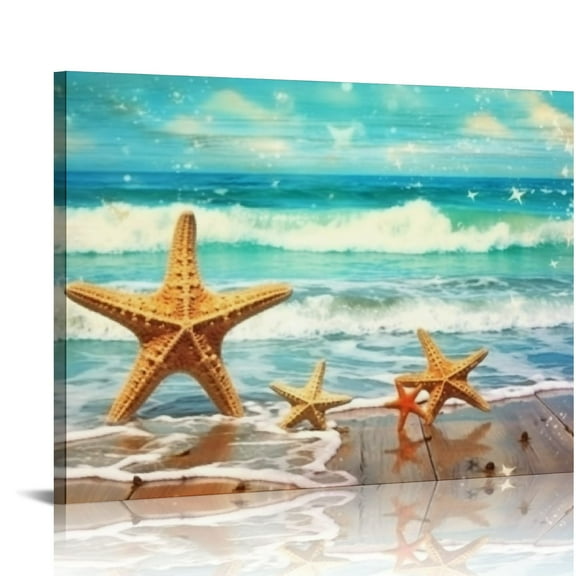 JRXY Bathroom Wall Art Board Beach Sea Starfish Wall Decor Bedroom Decor Prints Canvas Wall Art Ocean Decor Small Framed Artwork for Walls Modern Paintings on Canvas Prints 20x16in