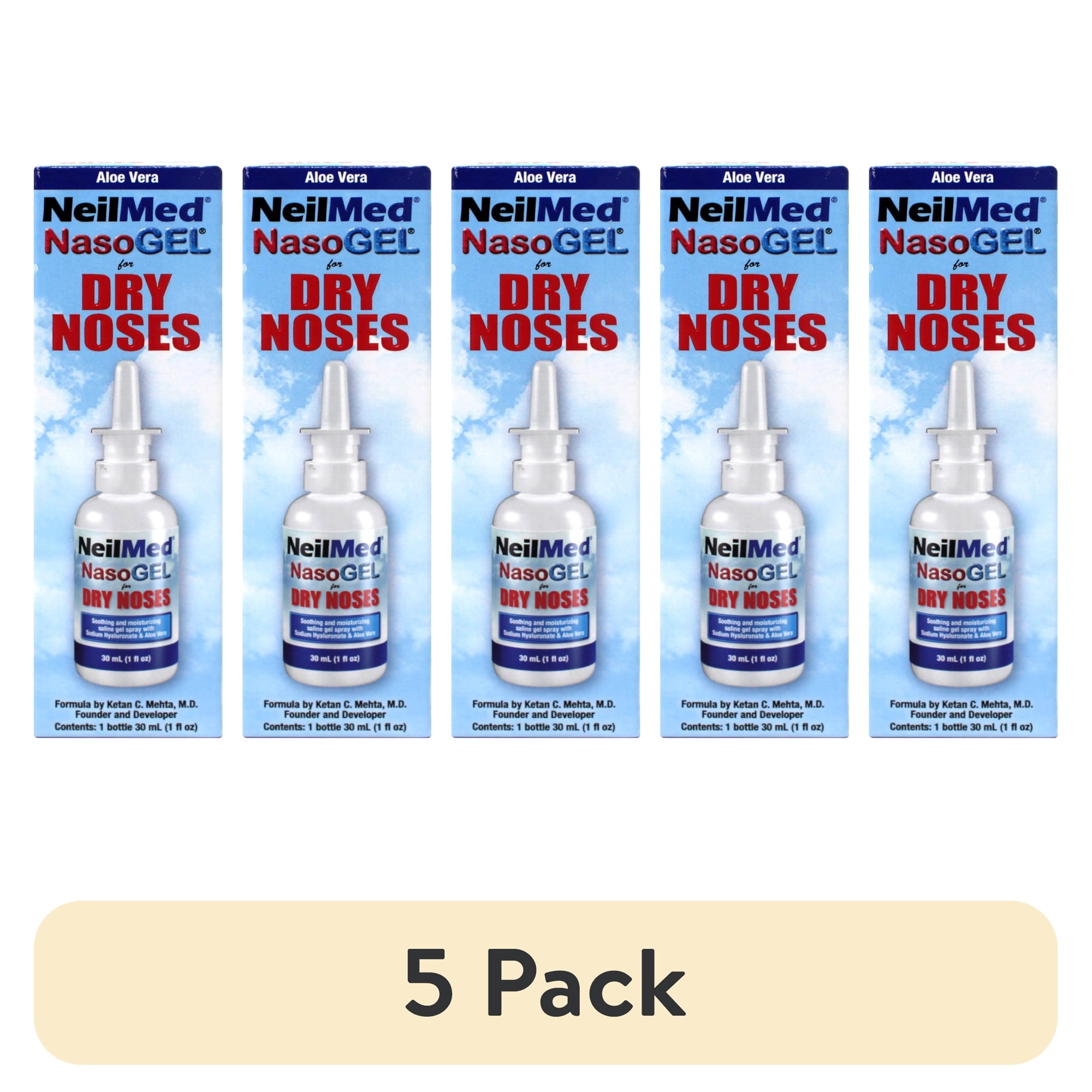 (5 pack) NasoGel Water Soluble Saline Nasal Gel Spray for Dry Noses by NeilMed - 1 fl.oz.- 30 ml