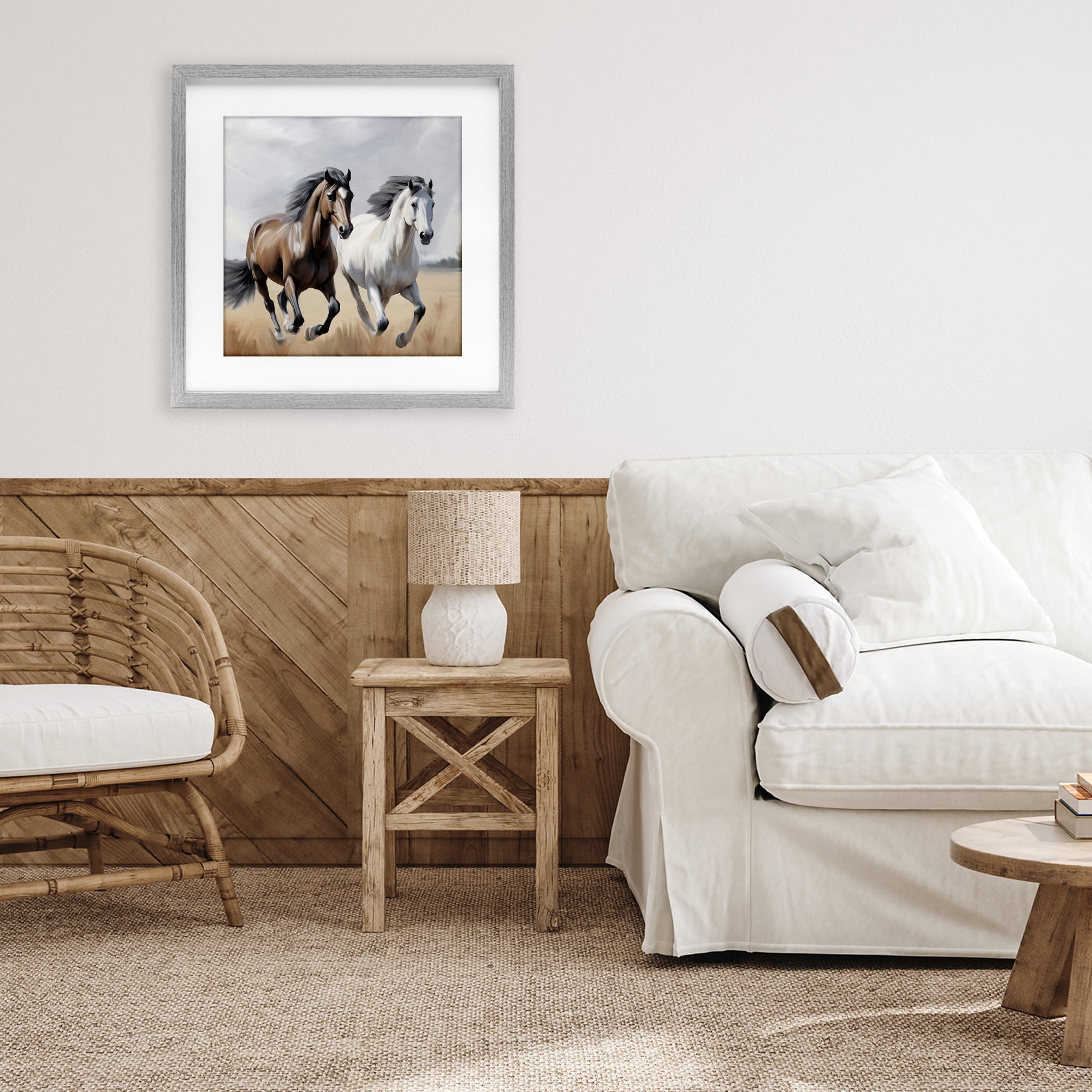 Stupell Industries Wild Run Twin Horses Gray Framed Print Under Glass, design by Kim Allen