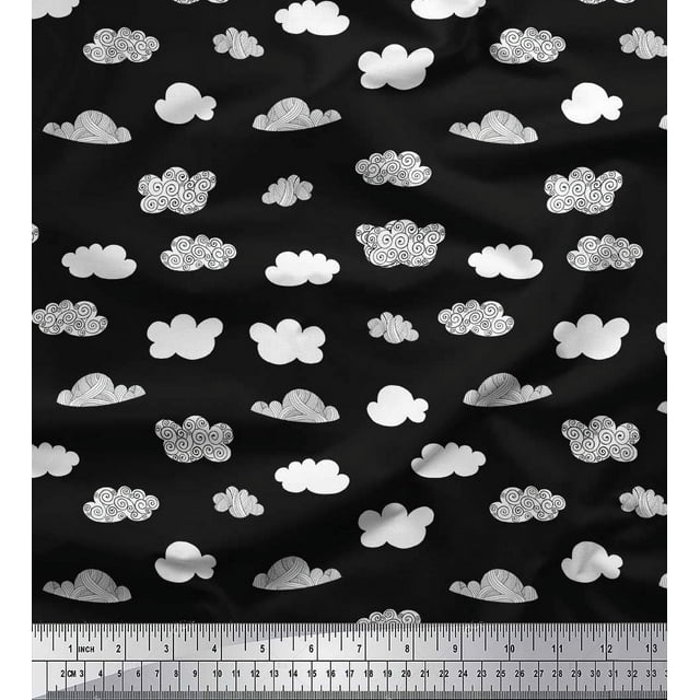 Soimoi Black Modal Satin Fabric Cloud Nature Decor Fabric Printed Yard 42 Inch Wide