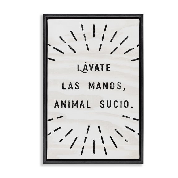 Stupell Industries Lávate Las Manos Sucio Bath & Laundry Painting Black Floater Framed Art Print Wall Art, 17 x 25