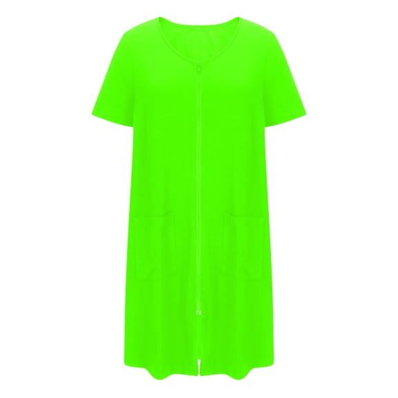 Women Zipper Robe Lightweight House Coat Zip Front Short Bathrobes Soft Nightgown with Pockets