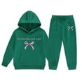thumbnail image 3 of LIUYUNNN Toddler Sweatsuit 2PC Long Sleeve Solid Color Dark Green Sweatshirt and Active Jogger Pants Warm Fall Winter Clothes Teen Girl Trendy Clothes 2-3 Years Boys Girls Fall and Winter Outfits, 3 of 3