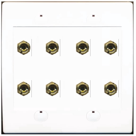 RiteAV 8 Banana 4 Speaker Surround 2 Gang Coupler Binding Post Wall Plate