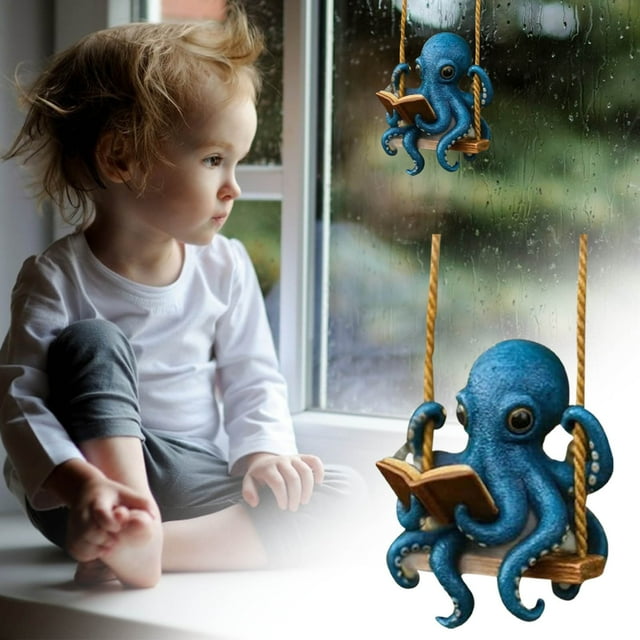 Adorno de Lectura con Forma de Pulpo y Gorro Navideño | Material Resistente | Uso Versátil | Regalo Perfecto | Fácil de Colgar | Marcapáginas | Decoración Navideña