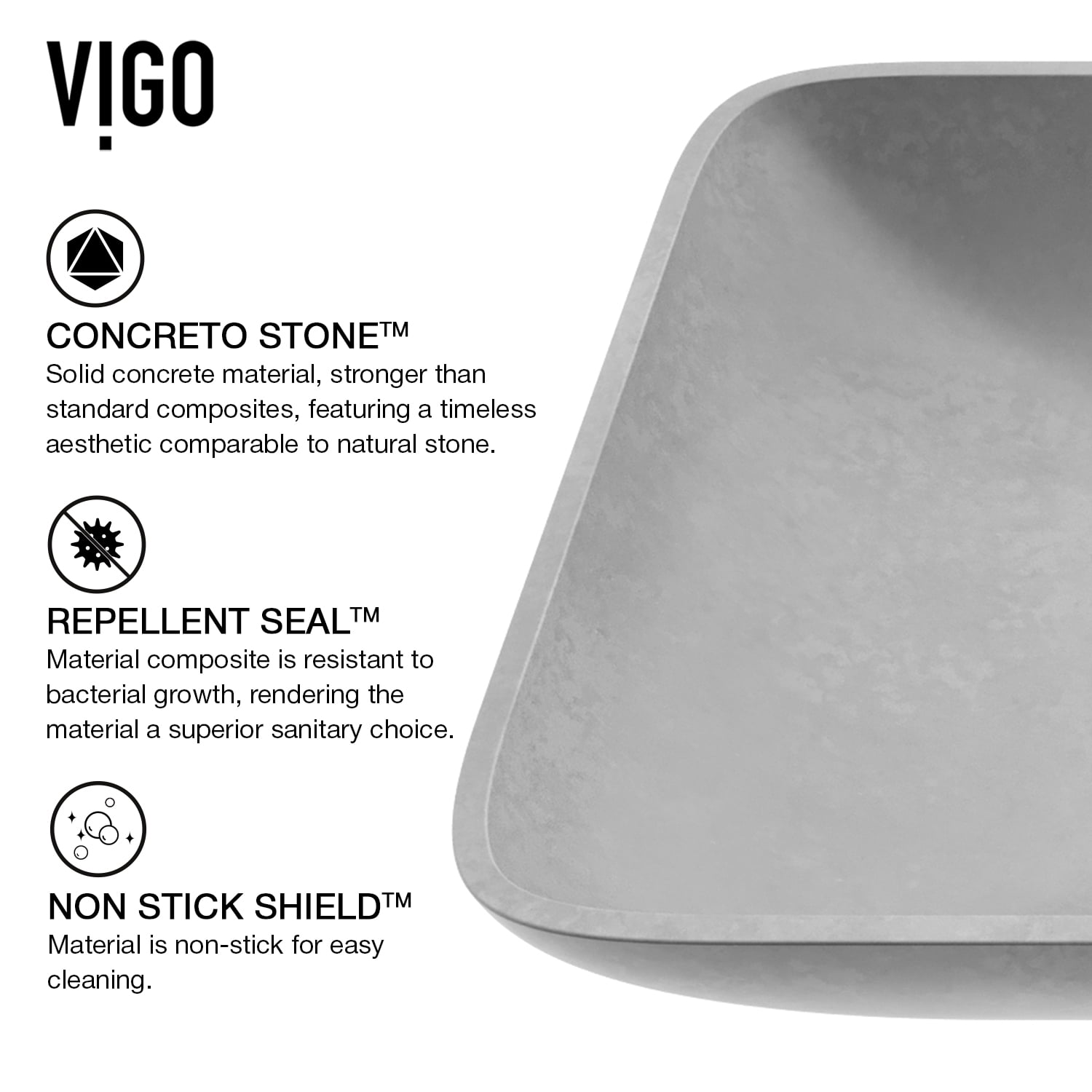 VIGO Lorca Gothic Gray Concreto Stone 22 in. L x 15 in. W x 5 in. H Rectangular Vessel Bathroom Sink