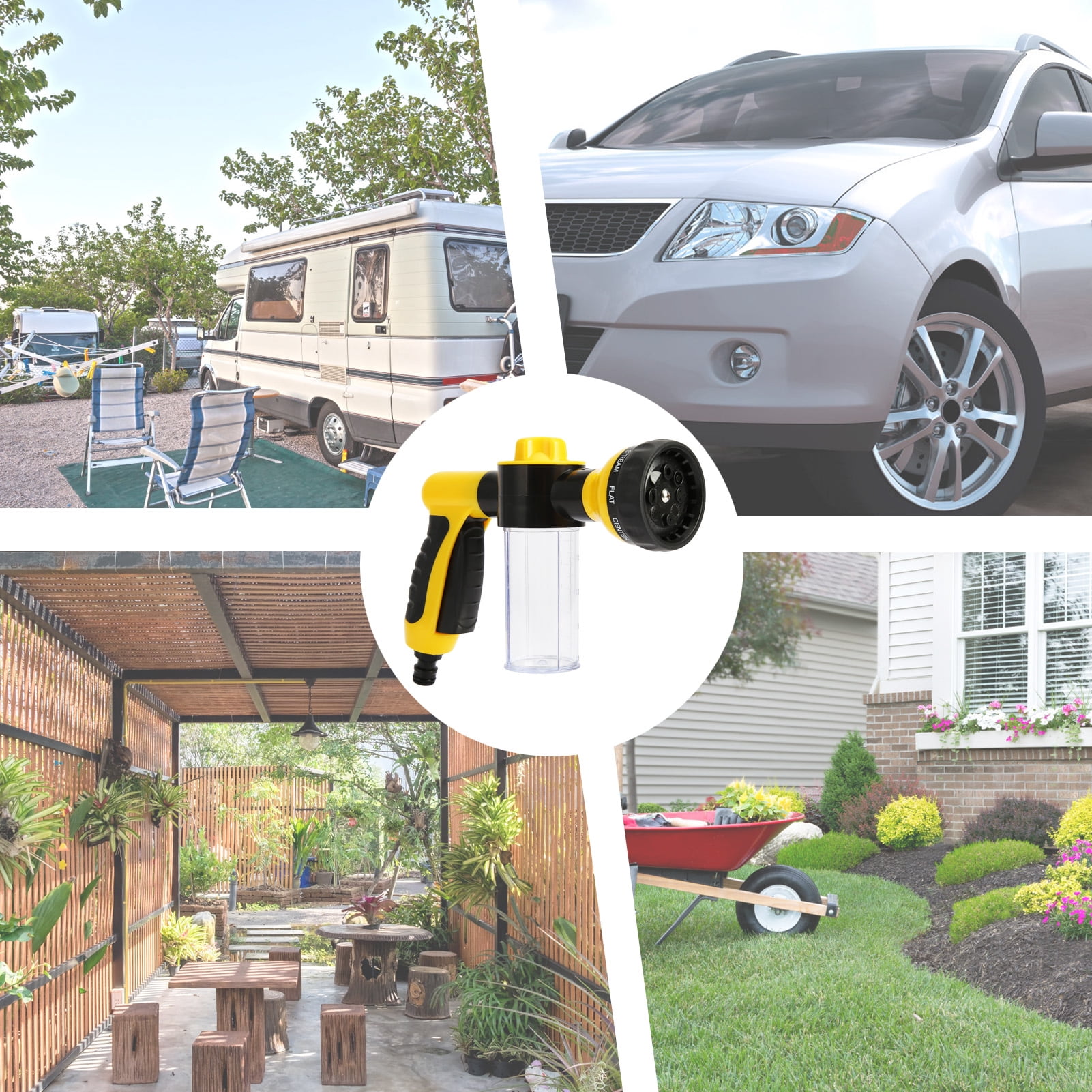 Yesbay Car Wash Foam Sprayer 8 Modes Adjustable Hose Water Blaster with Quick Connectors to Any Garden Hose for Home Cleaning Plants Watering