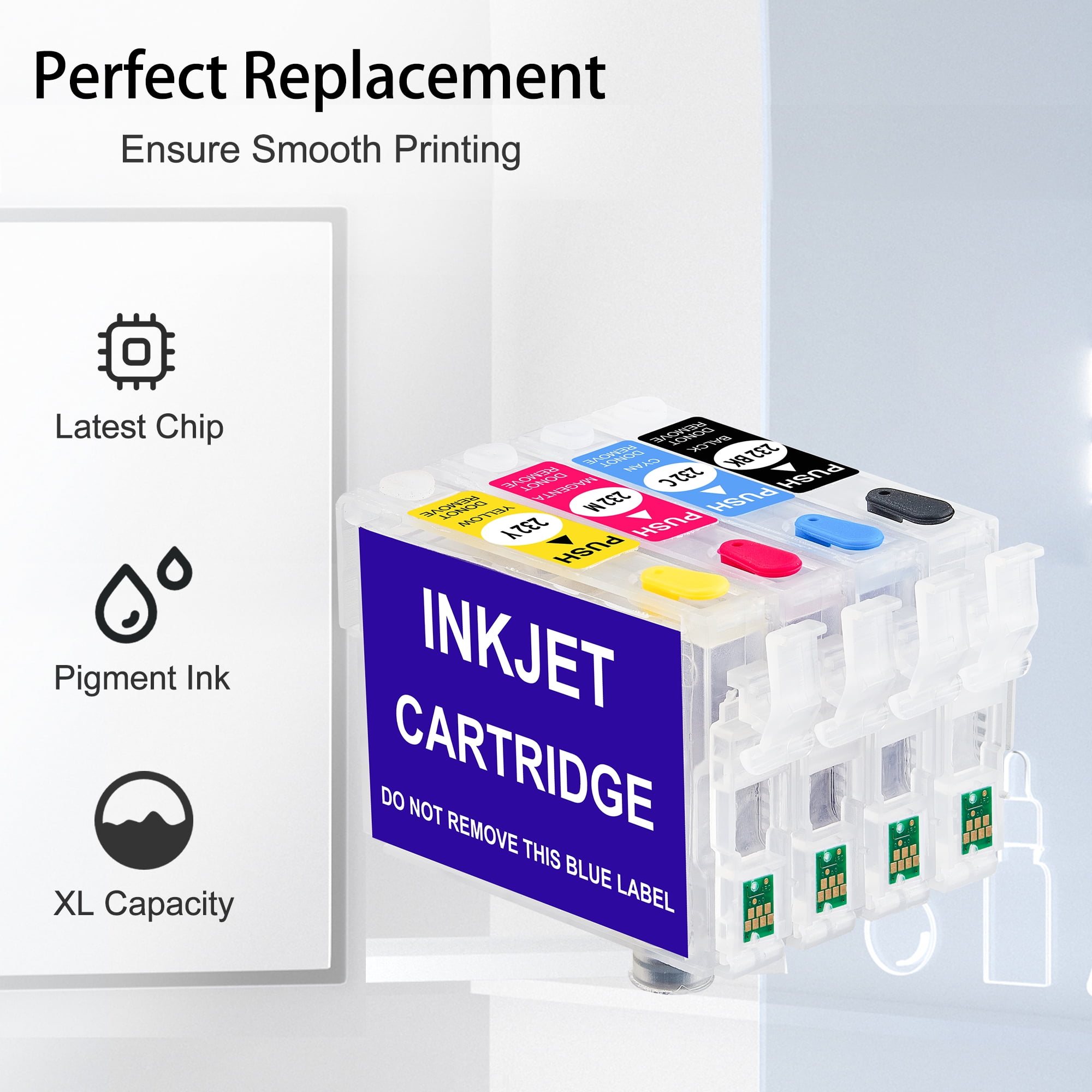 232XL Empty Refillable Ink Cartridges Chip-enabled Replacement for XP-4200 4205 WF-2930 2950 Printer Used for Regular Or Sublimation Ink(4 Pack)