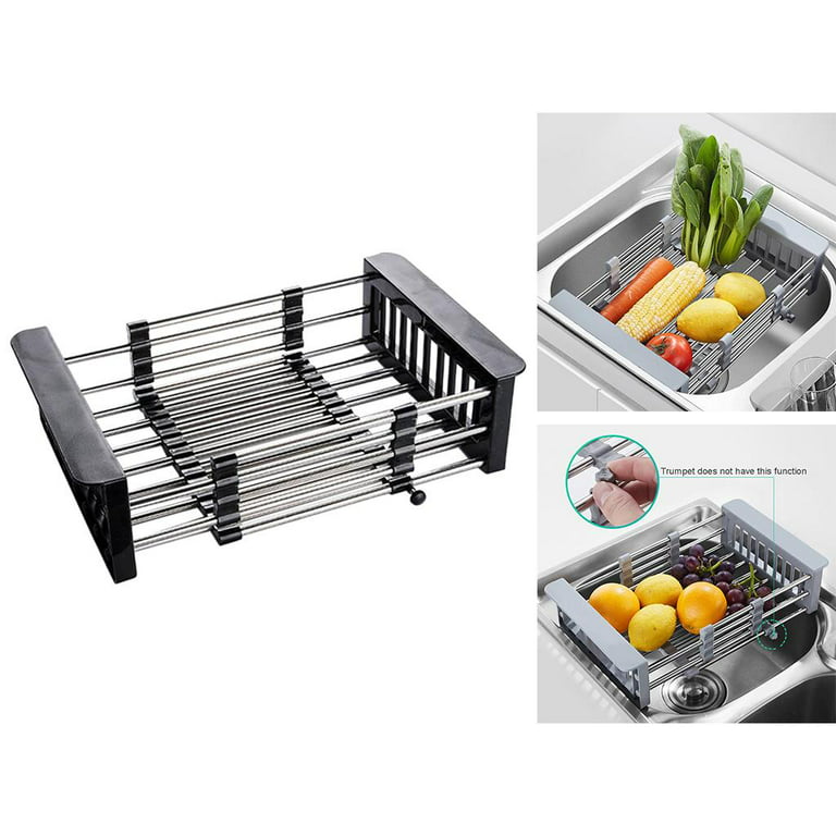 SNTD Dish Drying Rack, Kitchen Counter Dish Drainers Rack, Auto-Drain Expandable(132-197) Stainless Steel Large Strainers Over Sink Drying Rack Drainboard