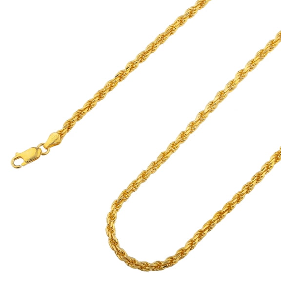 14k Gold Plated 925 Sterling Silver Solid Rope Chain 3.2mm Necklace for Men Women - Hypoallergenic and Tarnish Resistant - By Oliver & Navy