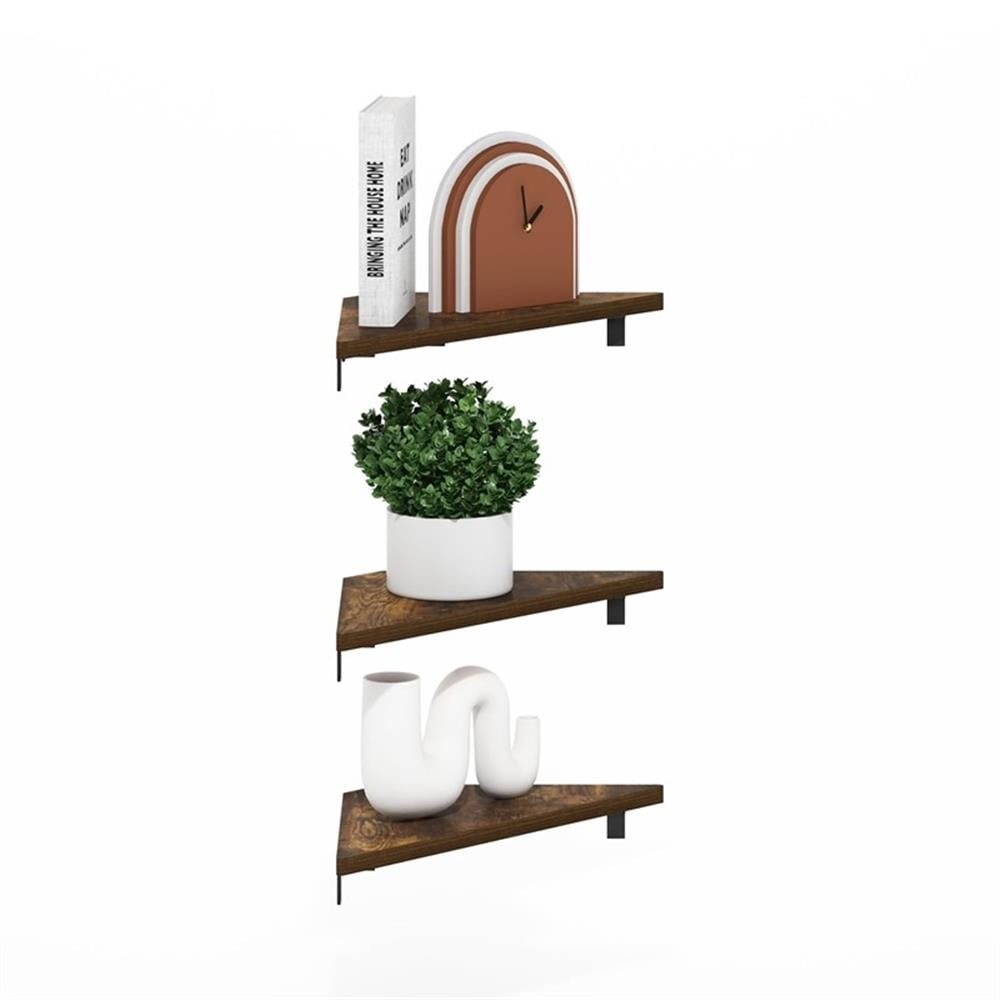 Pemberly Row Triangle Corner Floating Shelves in Wall Mount Display Set of 3