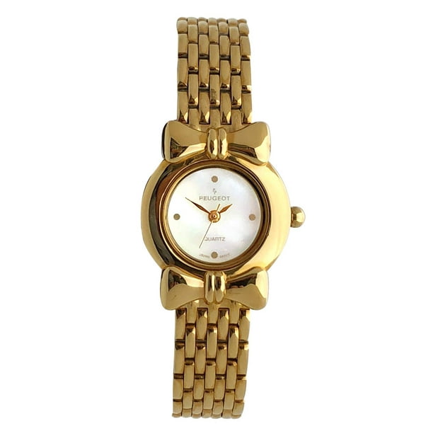 Peugeot Women 14kt gold Plated Dress Watch - Bow Shaped with Mother of ...