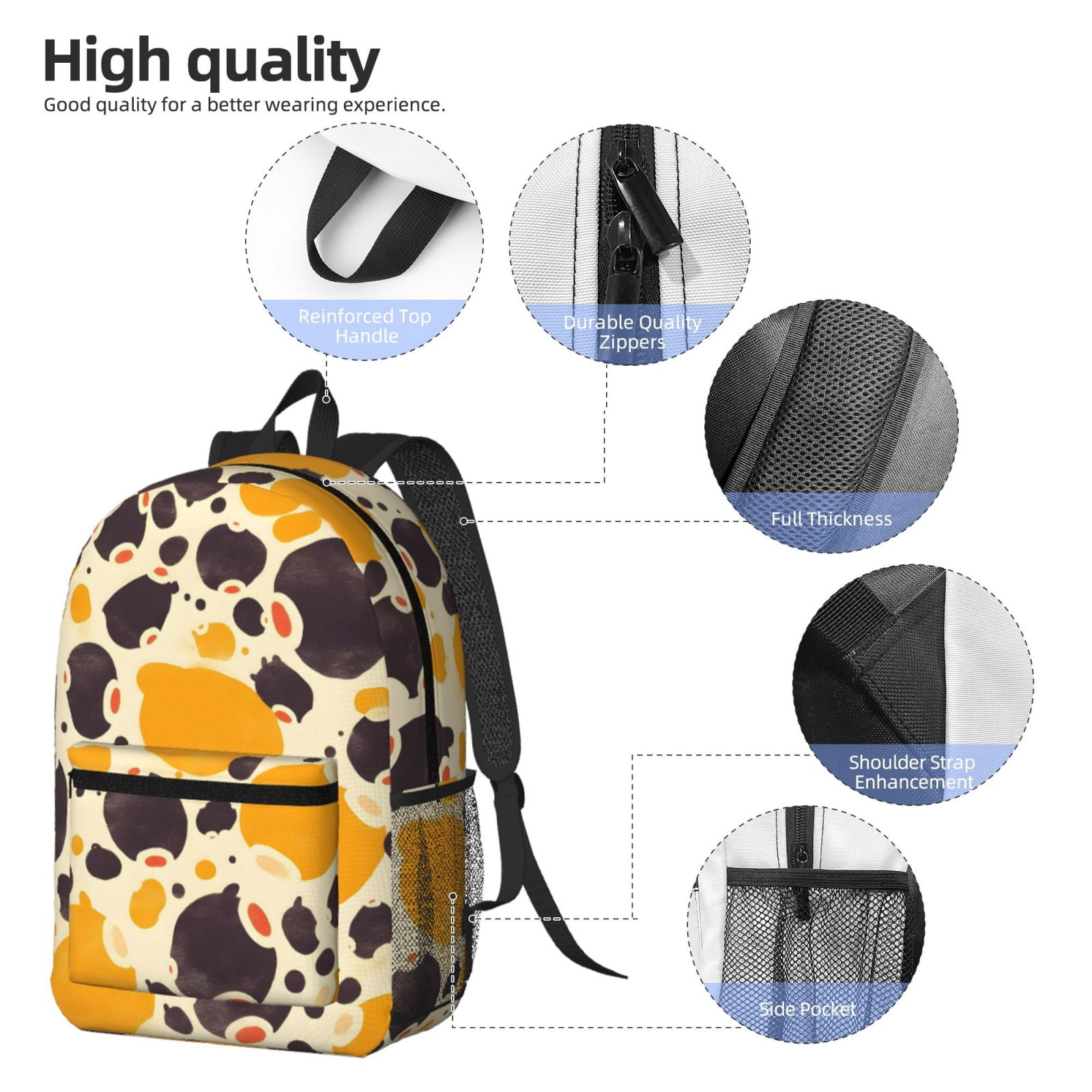 17in Backpack With Pocket Adjustable Shoulder Strap Large Capacity Zipper Opening And Closing Double Pull Head Zipper For Work Travel Sports Milk Cow Print Style Sienna_3
