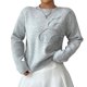 thumbnail image 2 of Suéteres de Cuello Redondo con Apliques Florales 3D para Mujer, Larga, Hombros Caídos, Elegantes Tops de Punto Gris L, 2 of 8