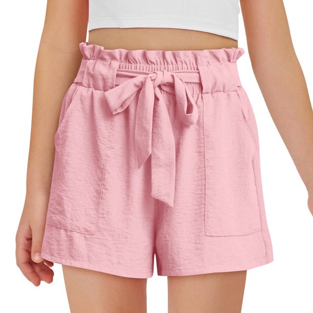 Mgmyaa Girls Casual Shorts Kids Summer Elastic High Waist Drawstring Lightweight Short Pants with Pockets