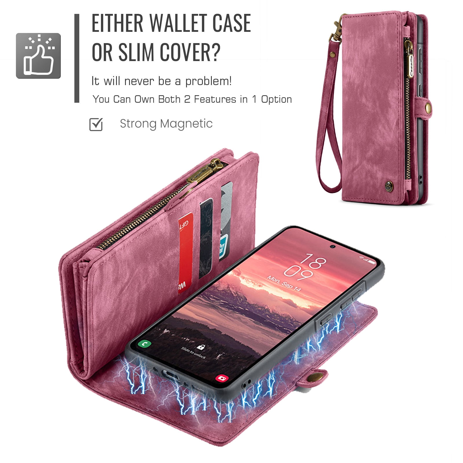 Dteck for Samsung Galaxy Note 10 Plus Wallet Case,Leather Zipper Wallet Case 8 Card Slots Holder Flip Purse Magnetic Handle Strap Shockproof Detachable Phone Cover For Samsung Galaxy Note 10+, Red