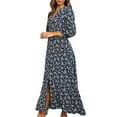 thumbnail image 2 of TheFound Robe Maxi pour Femmes à Manches 3/4, Robe Boutonnée à Imprimé Floral, Robe Bohème à Col en V, 2 of 7