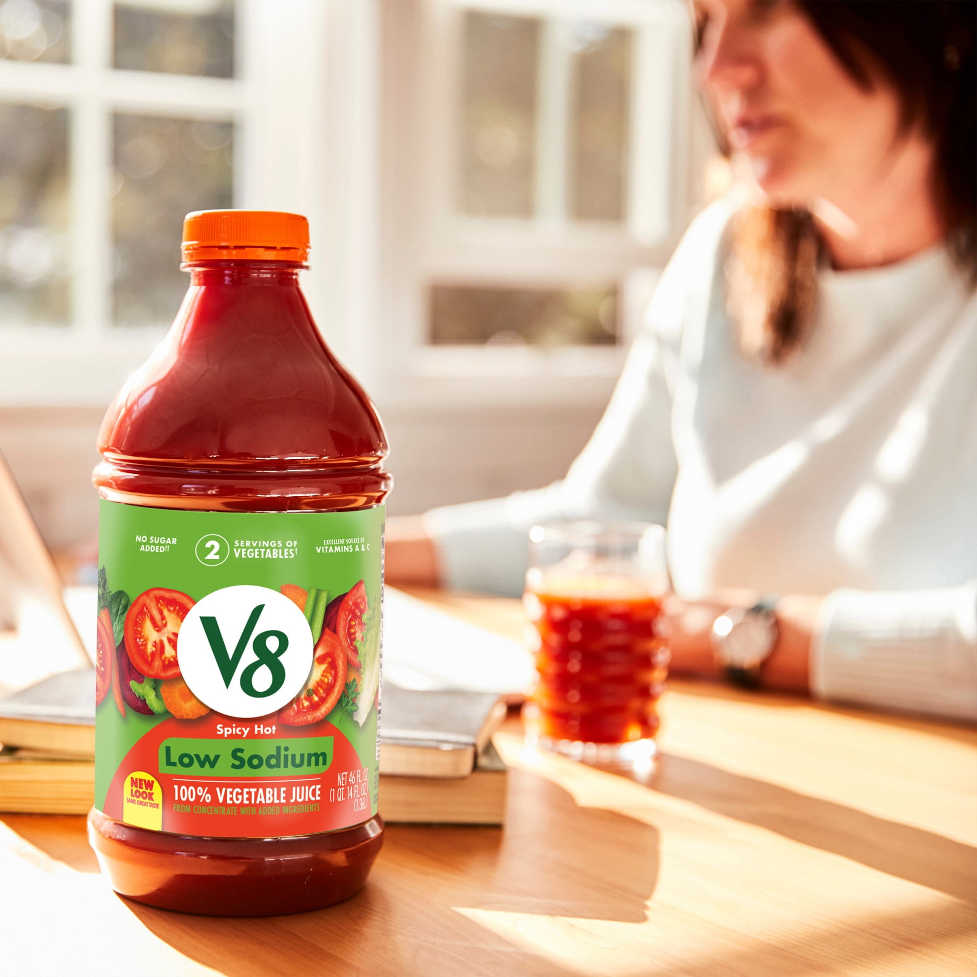 V8 Low Sodium Spicy Hot 100% Vegetable Juice, 46 fl oz Bottle