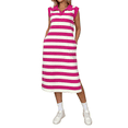 thumbnail image 4 of Vestido de Verano A Rayas para Mujer, Corte A, Informal, con Mangas , Cuello de Solapa, Estilo Camiseta, con Bolsillos, Color Rosa y Rojo, Talla S, 4 of 10