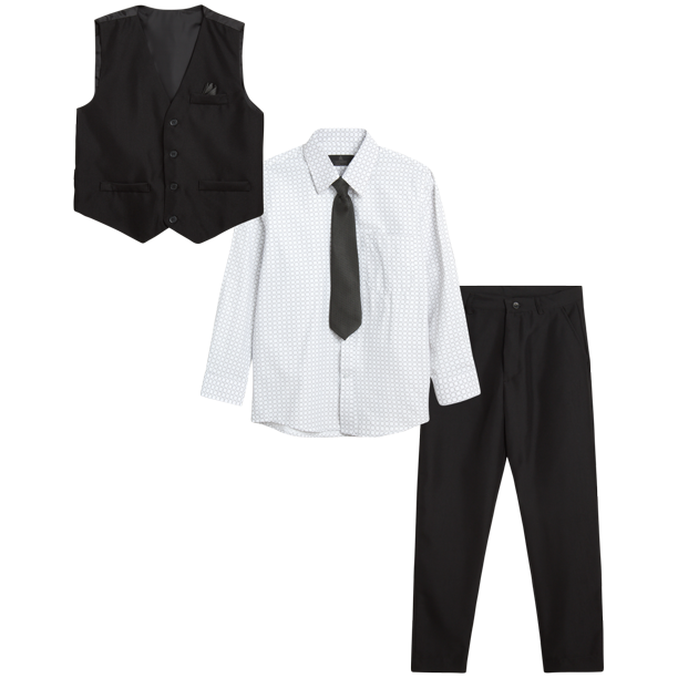 Vittorino Boys 4 Piece Suit Set with Vest, Dress Shirt, Bow Tie, Pants