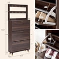 thumbnail image 4 of Hassch Shoe Cabinet with Coat Rack, Brown Wooden Shoes Cabinet for Entryway, 8 Coat Hooks & 3 Narrow Storage Flip Drawers, Modern Shoe Rack Organizer Cabinet for Hallway, 4 of 9