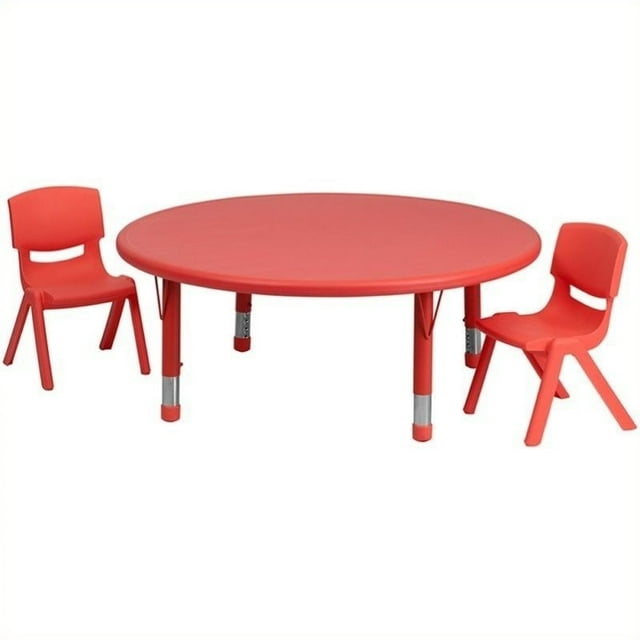 Bowery Hill 3 Piece 33" Round Adjustable Table Set in Red