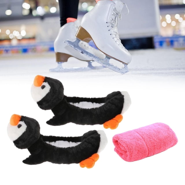 Cubiertas de cuchillas para patines sobre hielo, cubiertas para botas de patinaje sobre hielo, cubierta elástica para cuchillas de patinaje para Pingüino Rosa Rosa Cola Fundas para patines