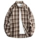 thumbnail image 2 of Camisas de los Hombres de Manga Larga Casual Vintage Comprobar Cuadrado Botón Abajo Collar de Solapa, Manga Larga Blusa Moda Superior, 2 of 9
