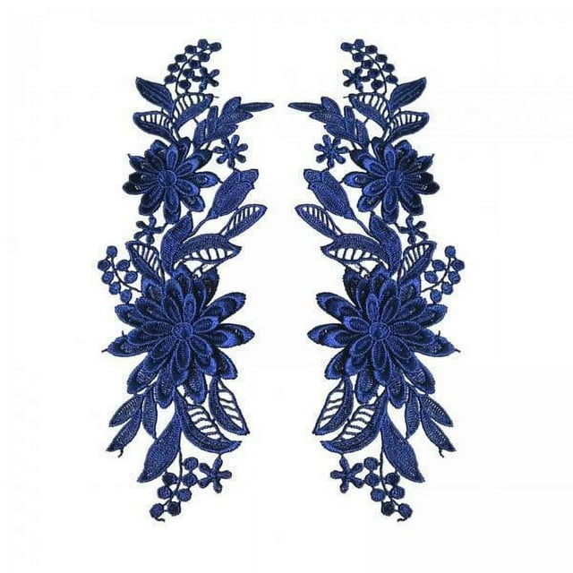 Paquete de 2 apliques bordados de flores Gloria para vestido de fiesta de boda 25x10 cm