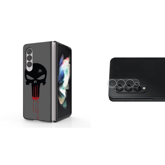 Accessory Bundle for Galaxy Z Fold 4: Slim Snap-On Case (Bloody Skull), Rear Camera Glass Protector
