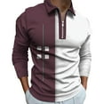 thumbnail image 2 of Fnnxeal Mens Polo Shirts Collared Long Sleeve Fall Winter Striped Zipper Casual Wine Polo Shirts for Men Size 2XL, 2 of 3