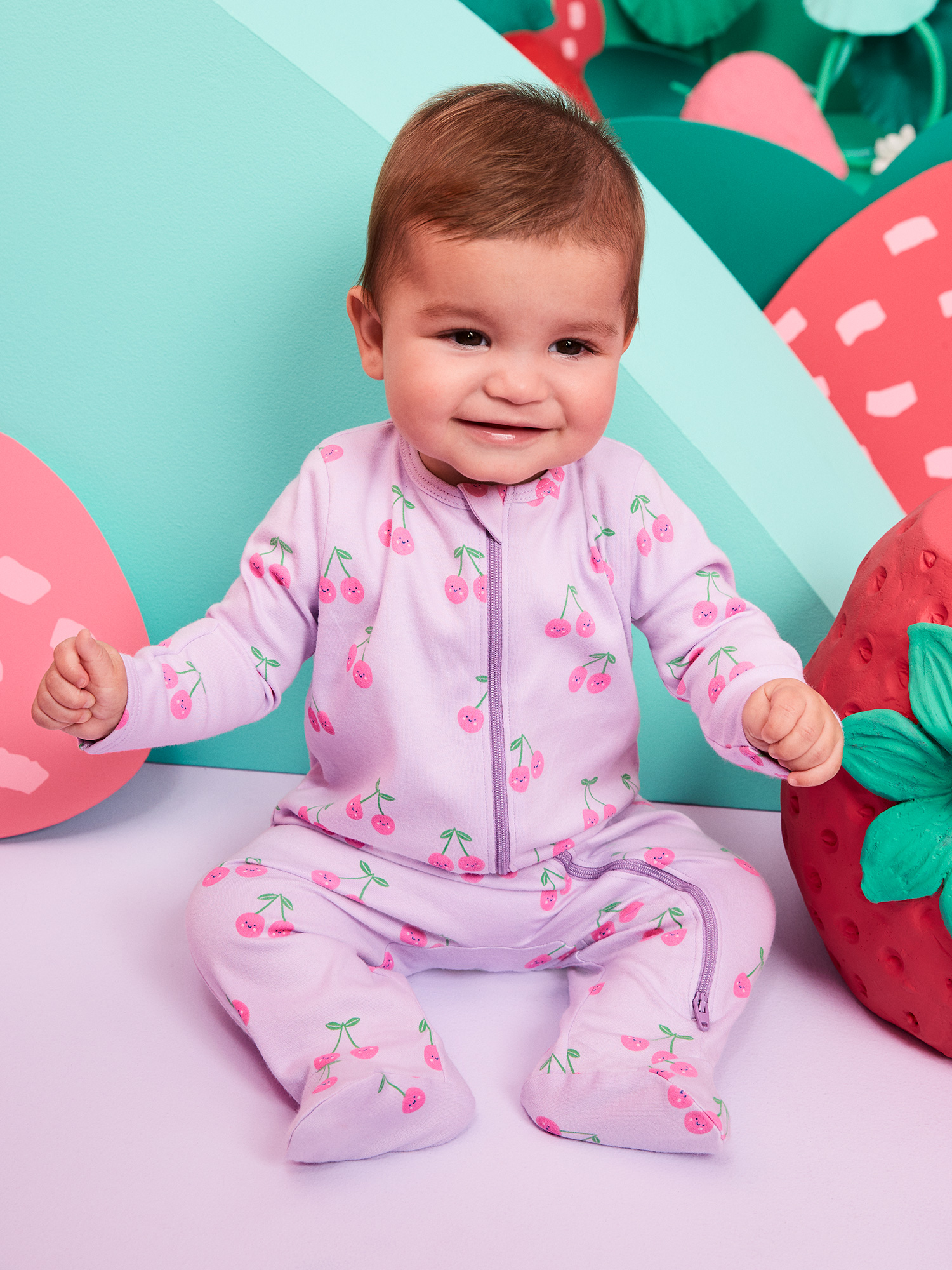 Garanimals Baby Girl Cotton Footed Sleep & Play Pajamas, Graphic Prints, 2-Pack, Sizes Newborn - 9M