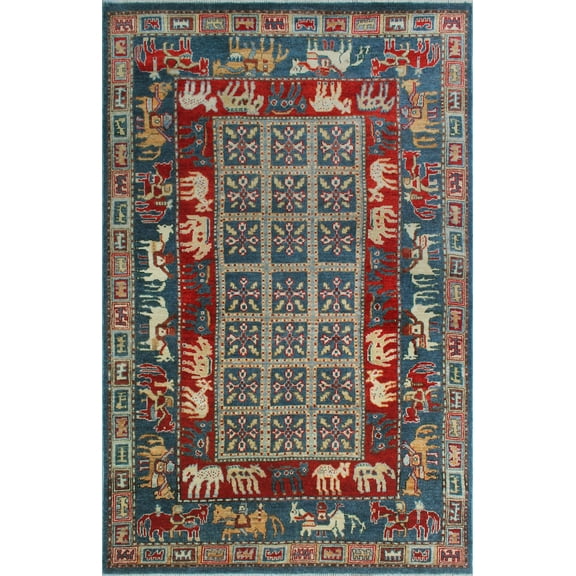 Aria Jessa Blue/Red Rug, 3'10" x 6'4"