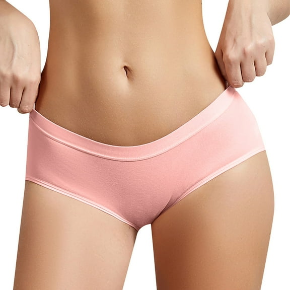 GEWSEY Women's Cotton Underwear Mid Waisted Ladies Panties Soft Full Coverage Briefs (Pink, L)